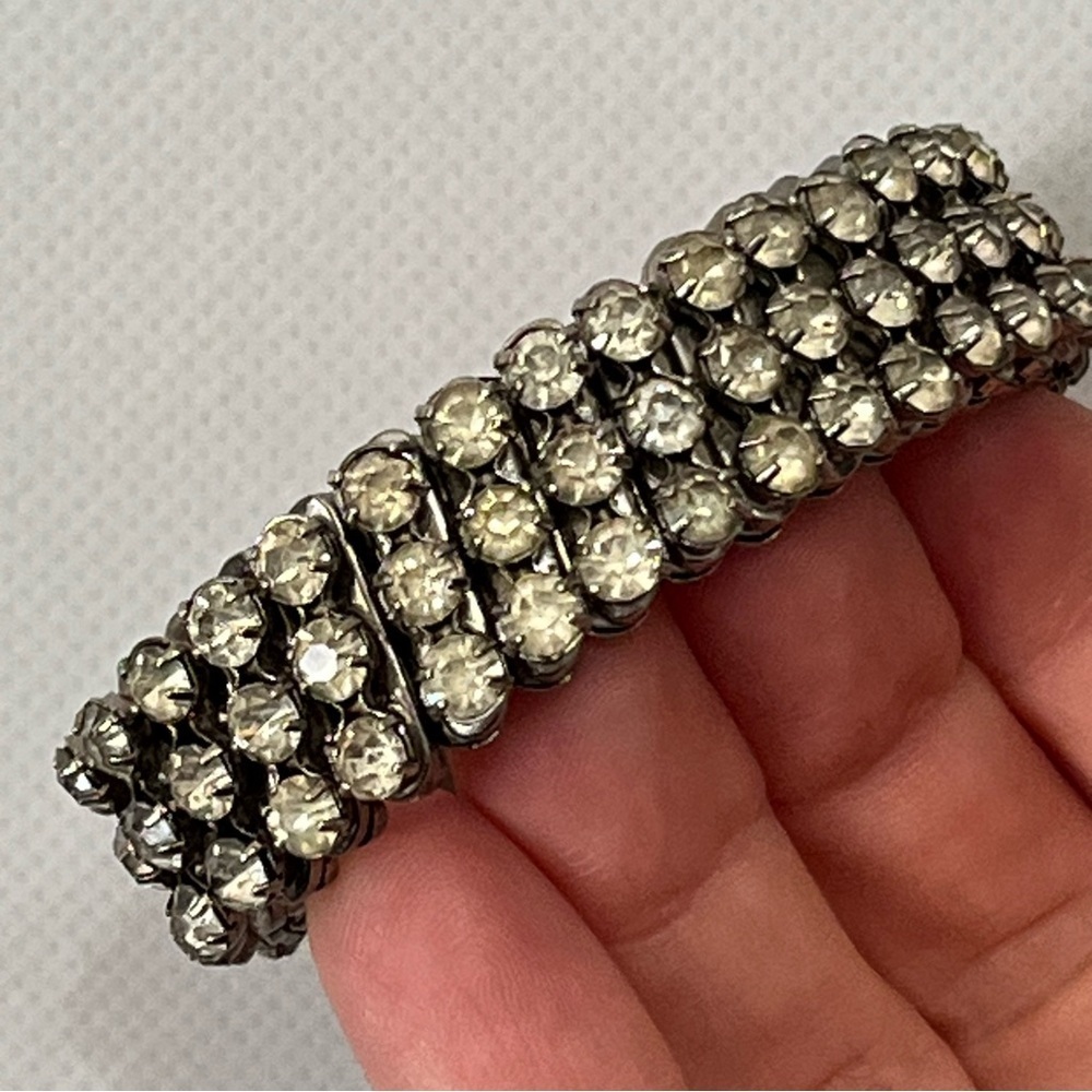 Vintage Rhinestone Chunky Silver Tone Bracelet